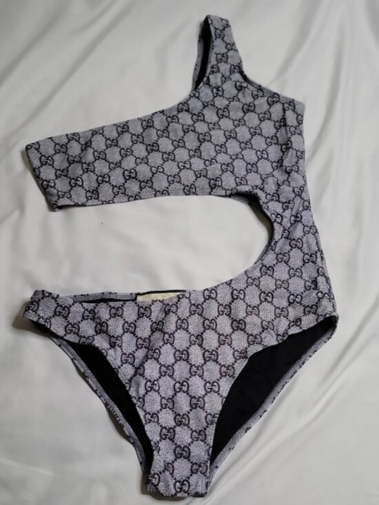 GUCCI. Other - GUCCI Grey GG Monogram Asymmetric Cutout One Piece Swimsuit